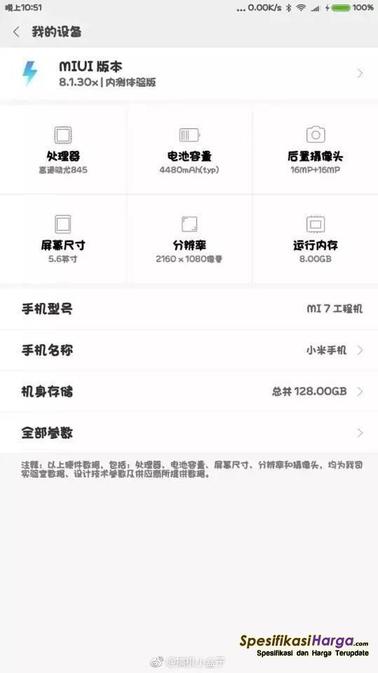 Spesifikasi Xiaomi Mi 7